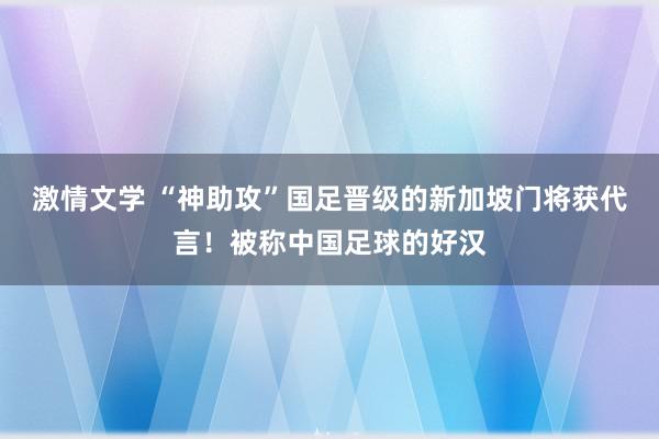 激情文学 “神助攻”国足晋级的新加坡门将获代言！被称中国足球的好汉